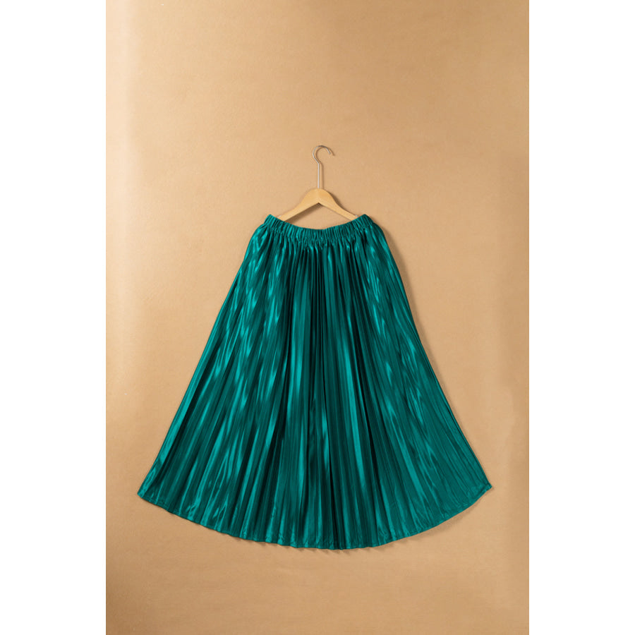 Elastic Waist Pleated Midi Skirt Apparel and Accessories