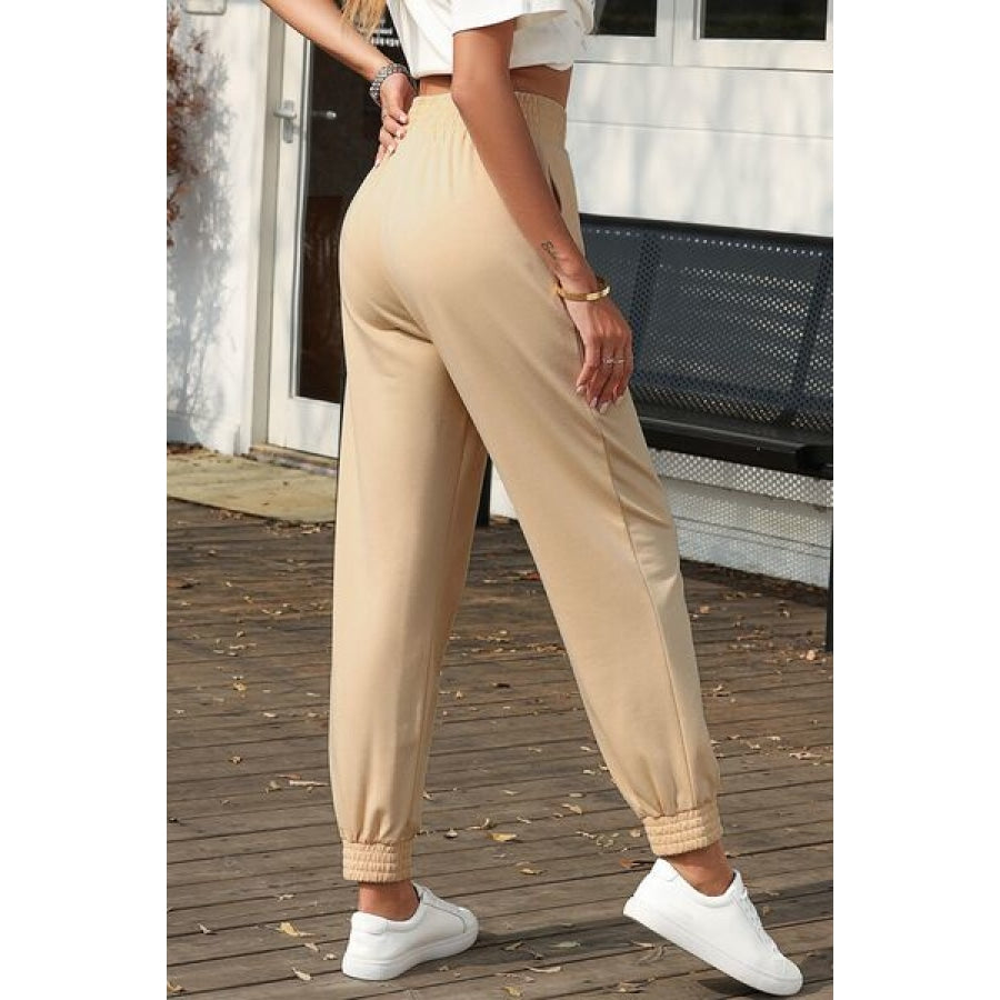 Elastic Waist Pocketed Joggers Sand / S Clothing