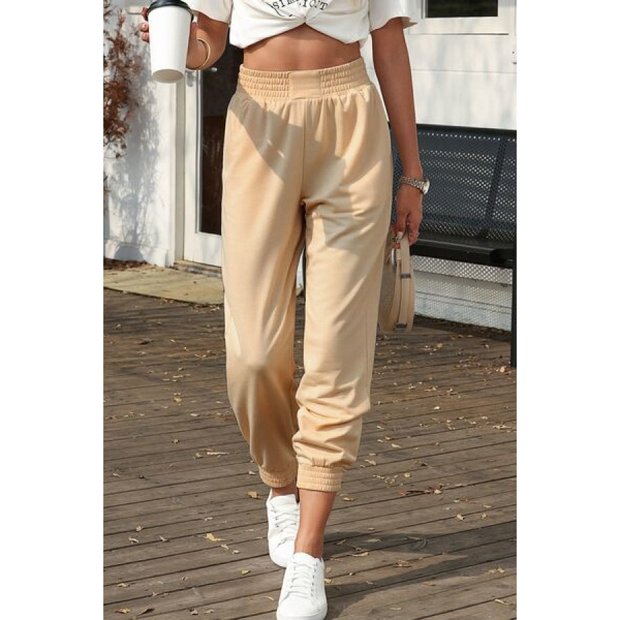 Elastic Waist Pocketed Joggers Sand / S Clothing