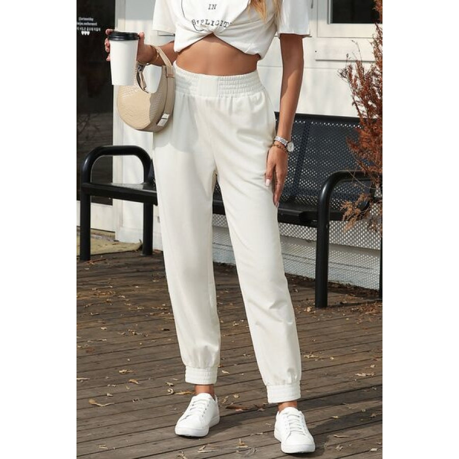 Elastic Waist Pocketed Joggers White / S Clothing