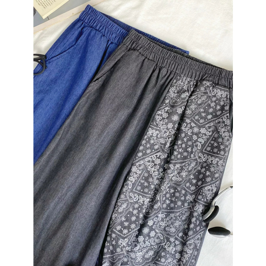 Elastic Waist Printed Jeans Apparel and Accessories