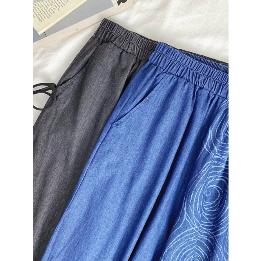 Elastic Waist Printed Jeans Apparel and Accessories
