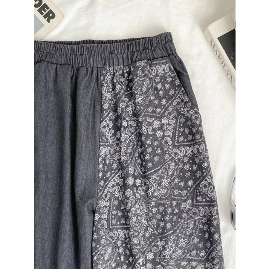 Elastic Waist Printed Jeans Black / One Size Apparel and Accessories
