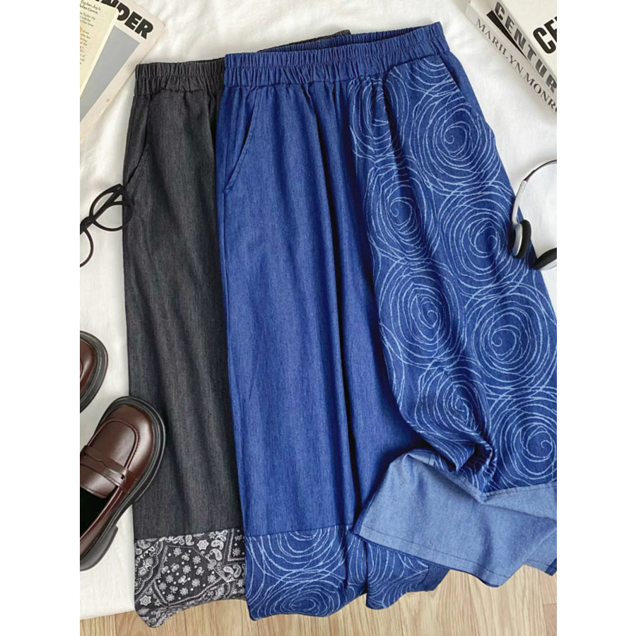 Elastic Waist Printed Jeans Blue / One Size Apparel and Accessories