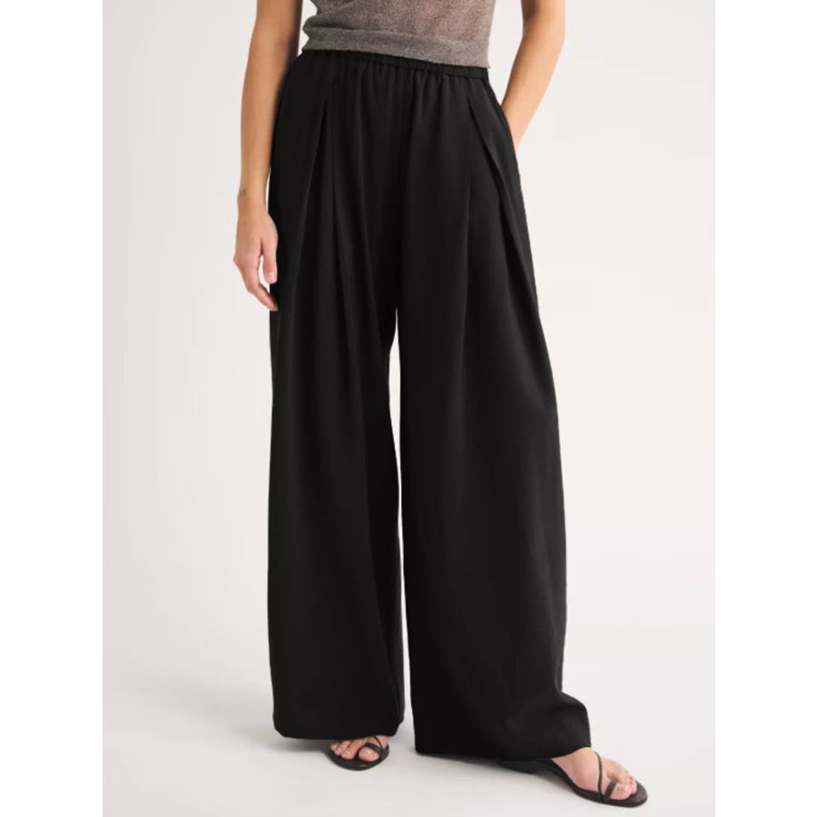 Elastic Waist Relaxed Fit Pants Black / S Apparel and Accessories