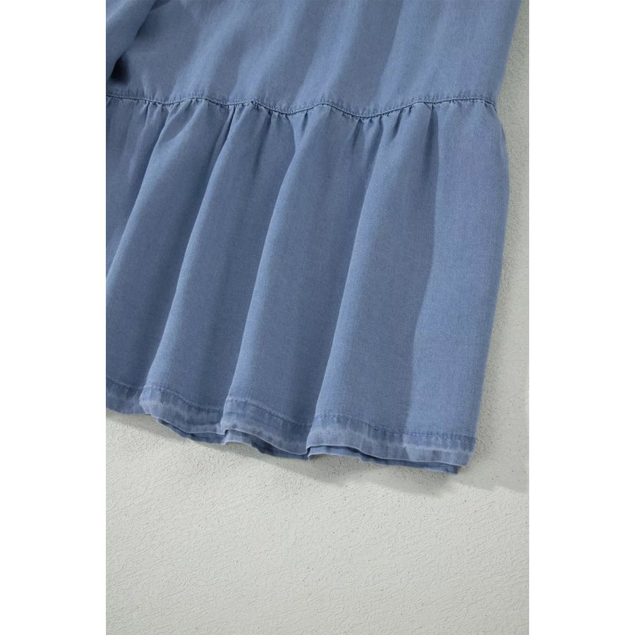Elastic Waist Ruffled Tiered Flared Denim Maxi Skirt Apparel and Accessories