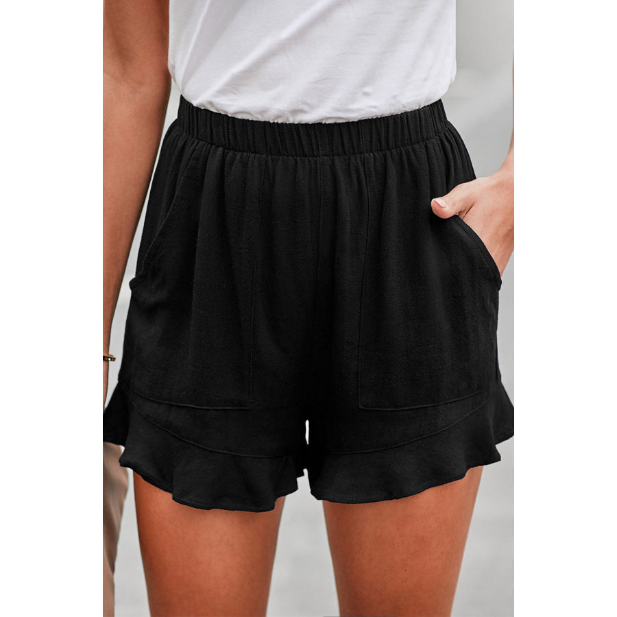 Elastic Waist Shorts with Pockets Black / S Apparel and Accessories