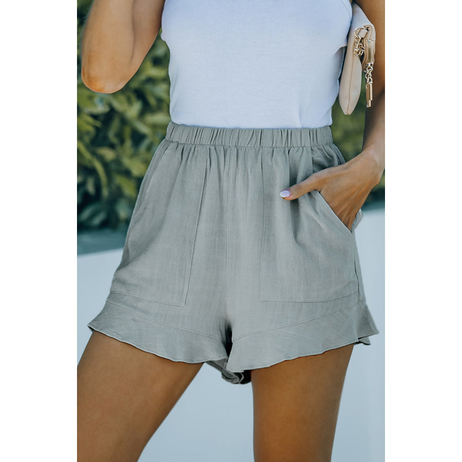 Elastic Waist Shorts with Pockets Light Gray / S Apparel and Accessories