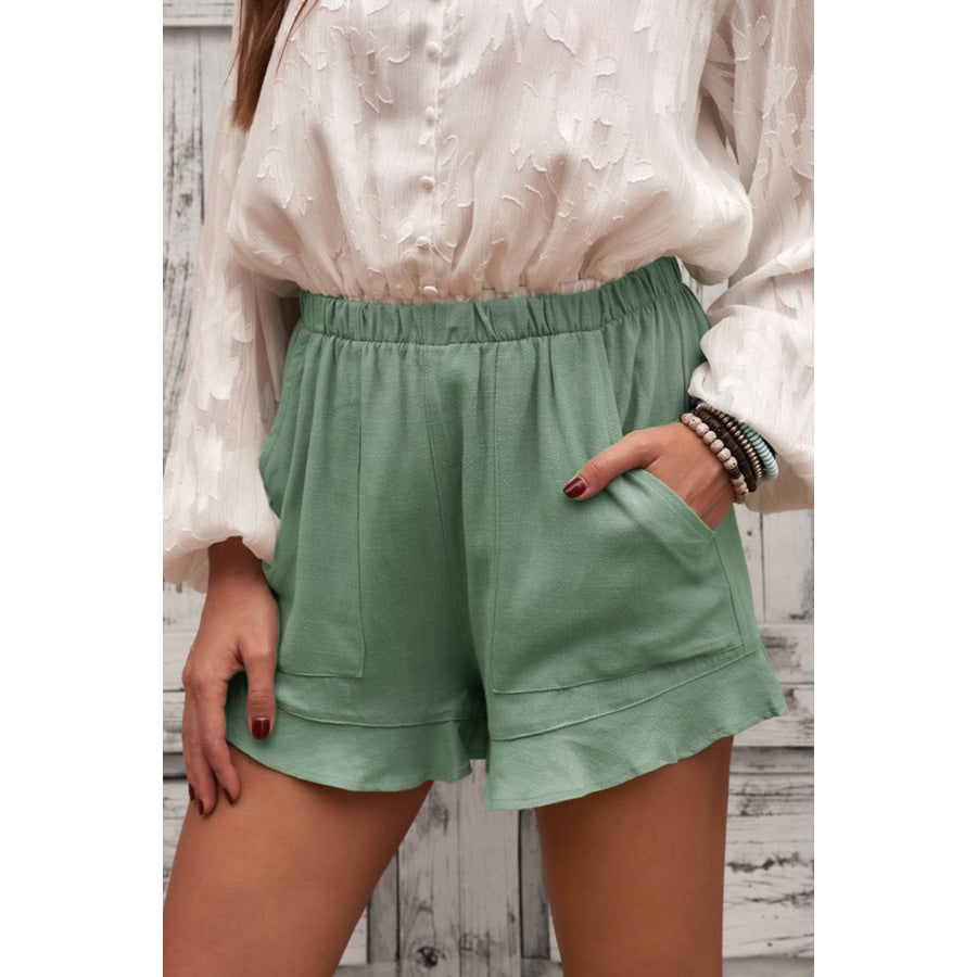 Elastic Waist Shorts with Pockets Sage / S Apparel and Accessories