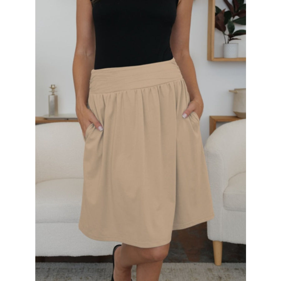 Elastic Waist Skirt with Pockets Tan / S Apparel and Accessories