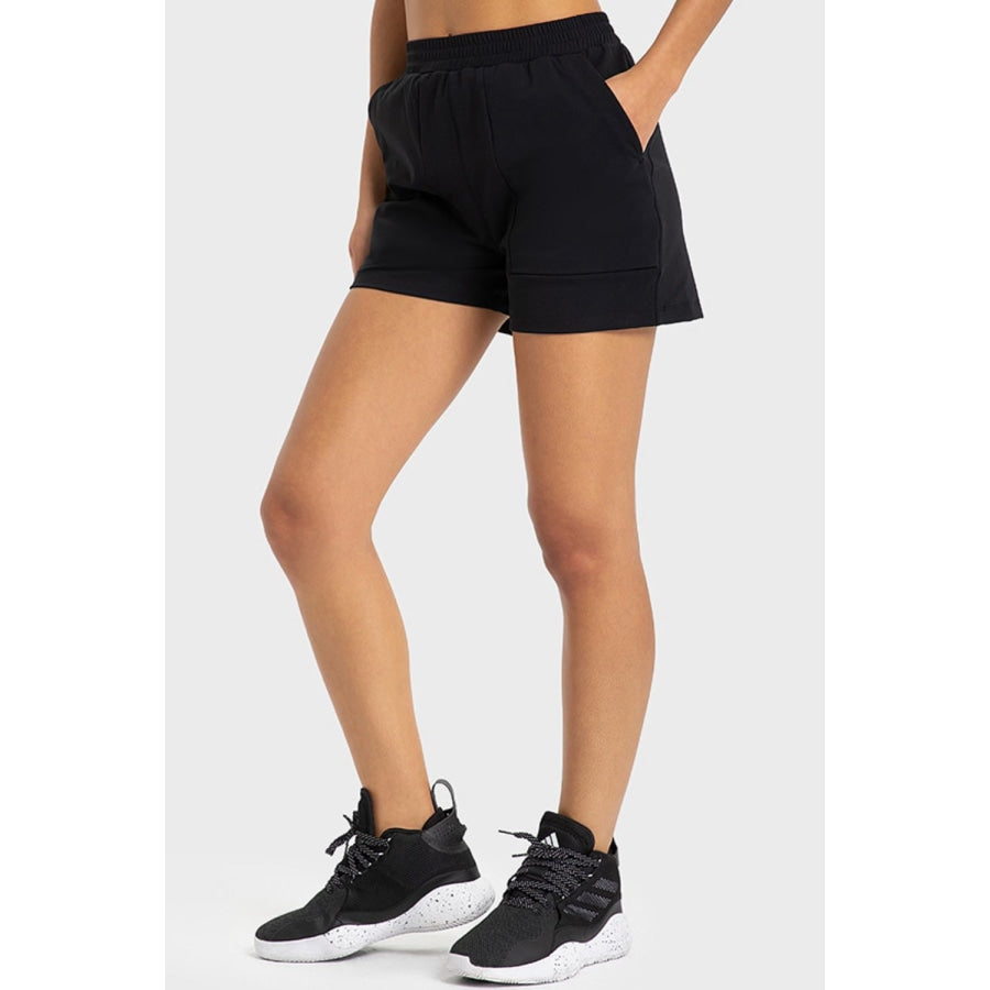 Elastic Waist Sports Shorts with Pockets Black / 4