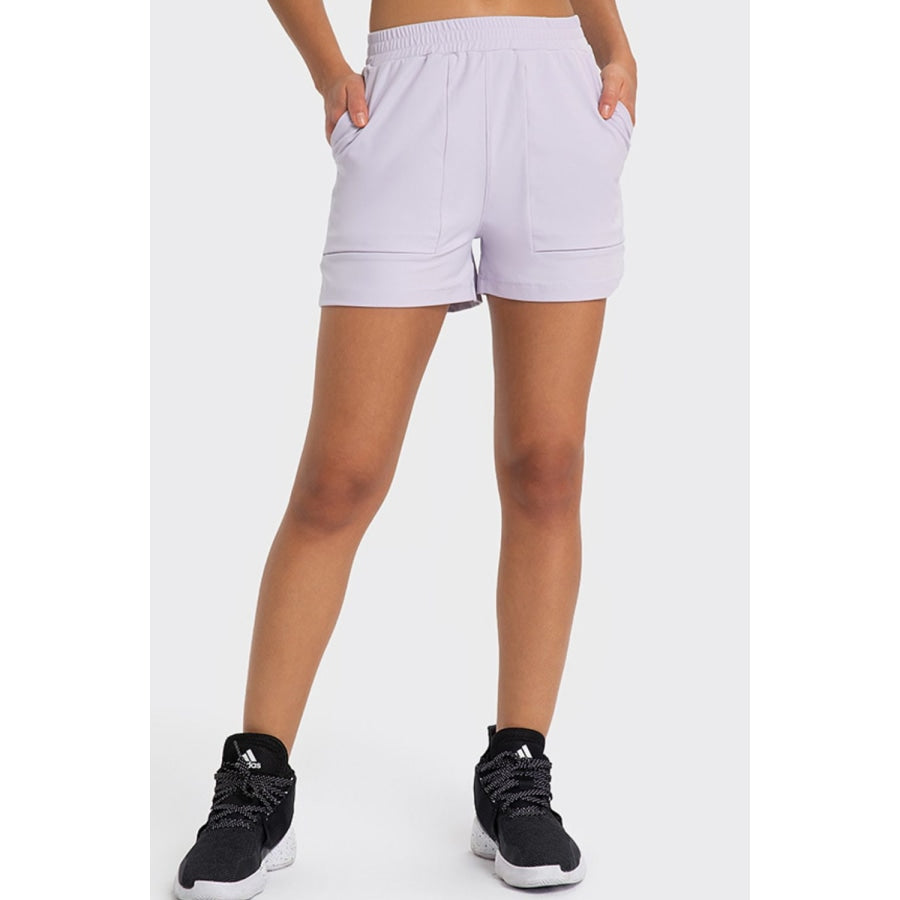 Elastic Waist Sports Shorts with Pockets Lilac / 4