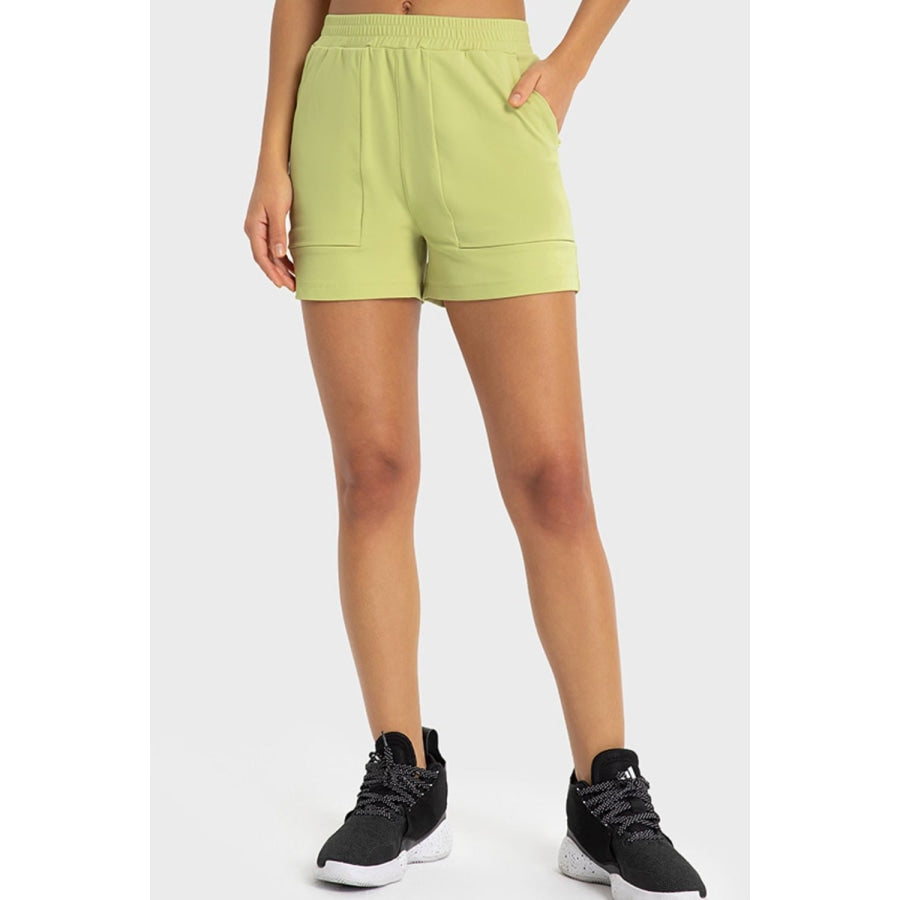 Elastic Waist Sports Shorts with Pockets Lime / 4