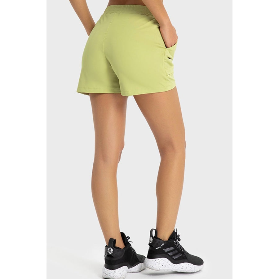 Elastic Waist Sports Shorts with Pockets Lime / 4