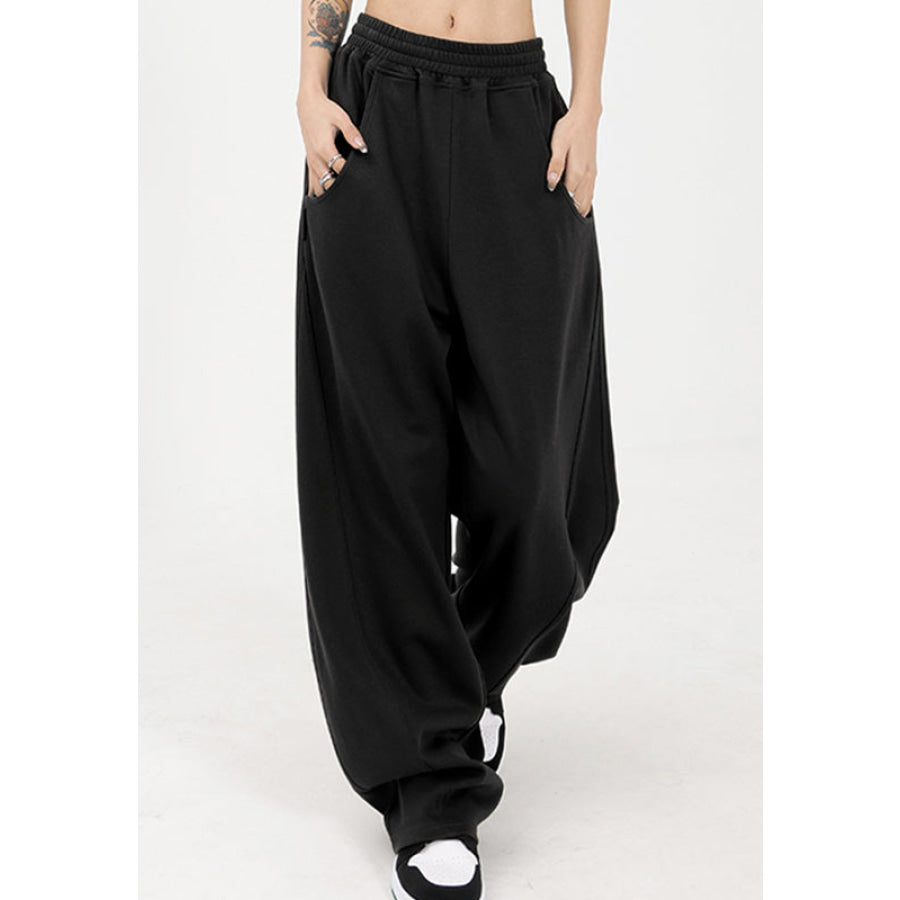 Elastic Waist Sweatpants with Pockets Apparel and Accessories