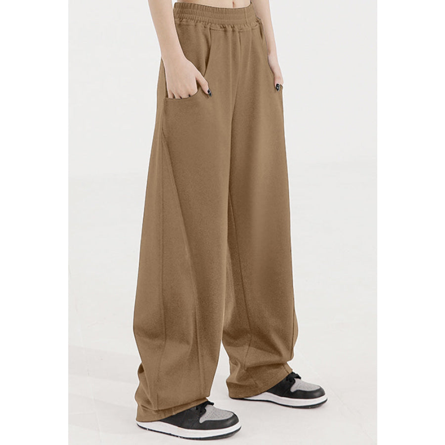 Elastic Waist Sweatpants with Pockets Apparel and Accessories