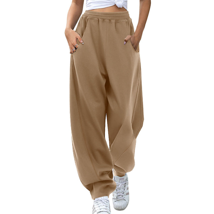 Elastic Waist Sweatpants with Pockets Apparel and Accessories