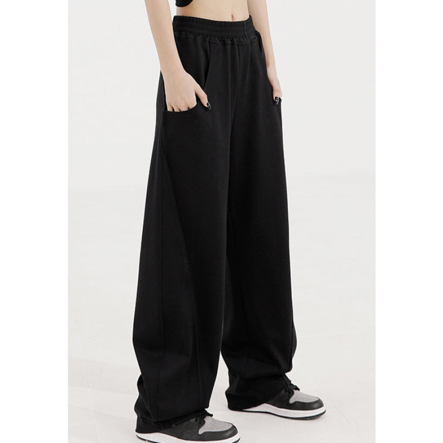 Elastic Waist Sweatpants with Pockets Apparel and Accessories