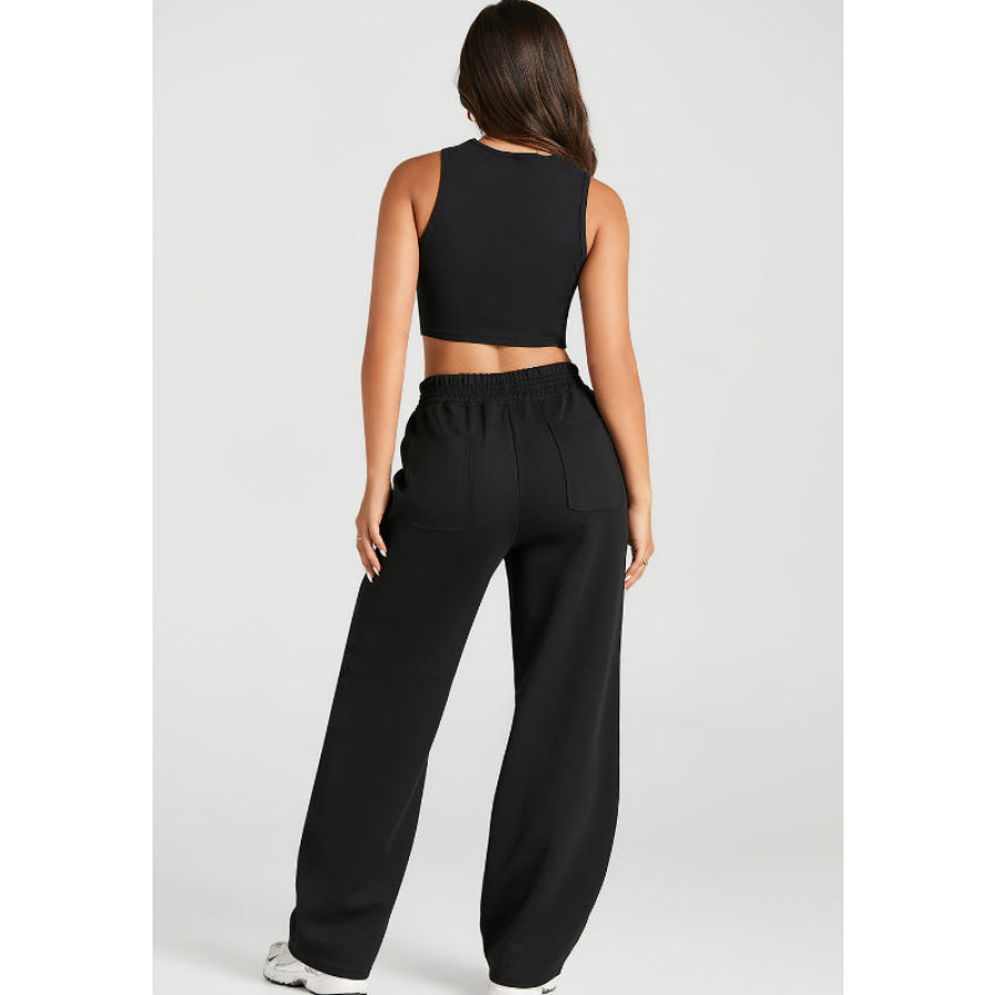 Elastic Waist Sweatpants with Pockets Apparel and Accessories