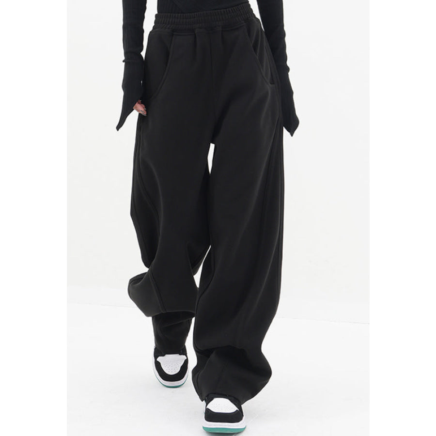 Elastic Waist Sweatpants with Pockets Black / S Apparel and Accessories