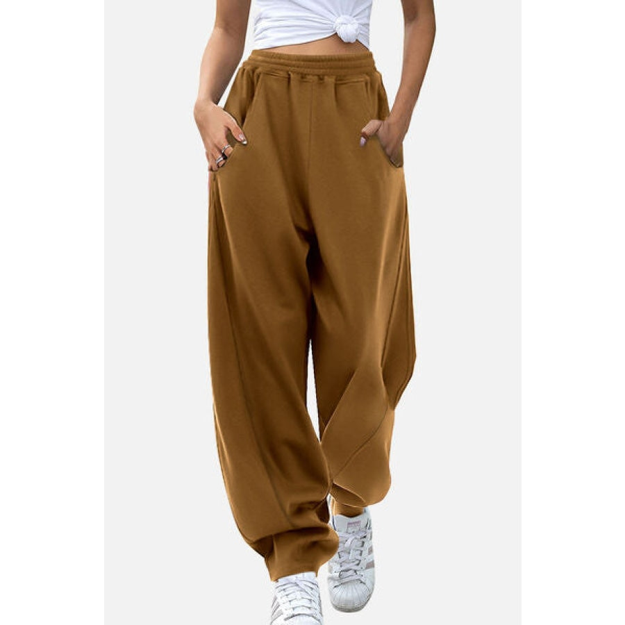 Elastic Waist Sweatpants with Pockets Chestnut / S Clothing