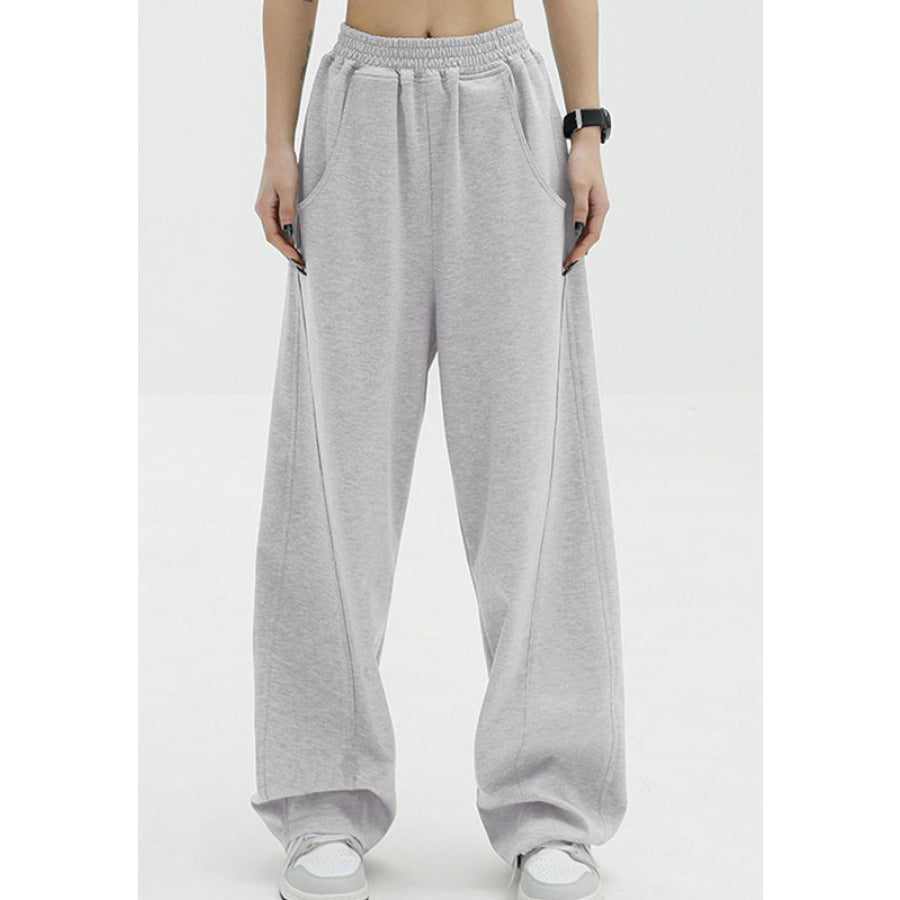 Elastic Waist Sweatpants with Pockets Gray / S Apparel and Accessories