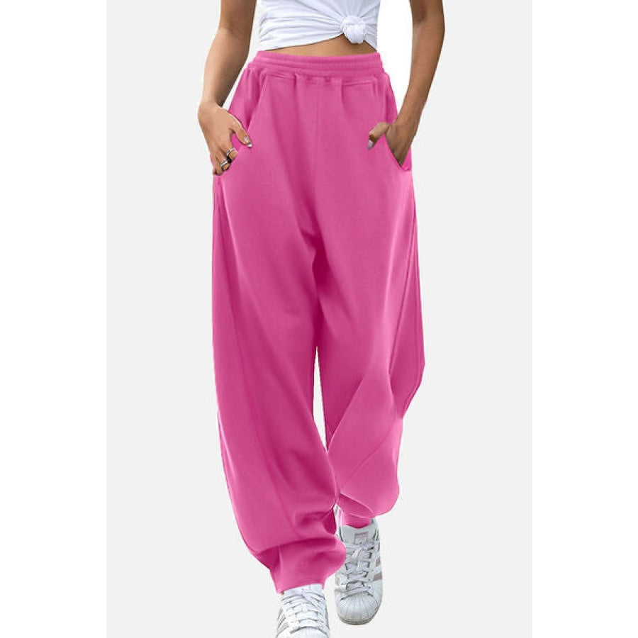 Elastic Waist Sweatpants with Pockets Hot Pink / S Clothing