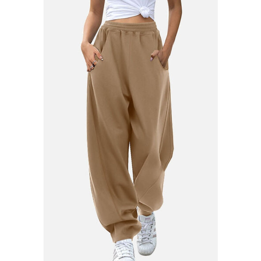 Elastic Waist Sweatpants with Pockets Sand / S Clothing