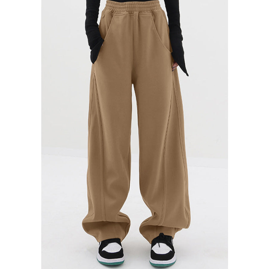 Elastic Waist Sweatpants with Pockets Tan / S Apparel and Accessories