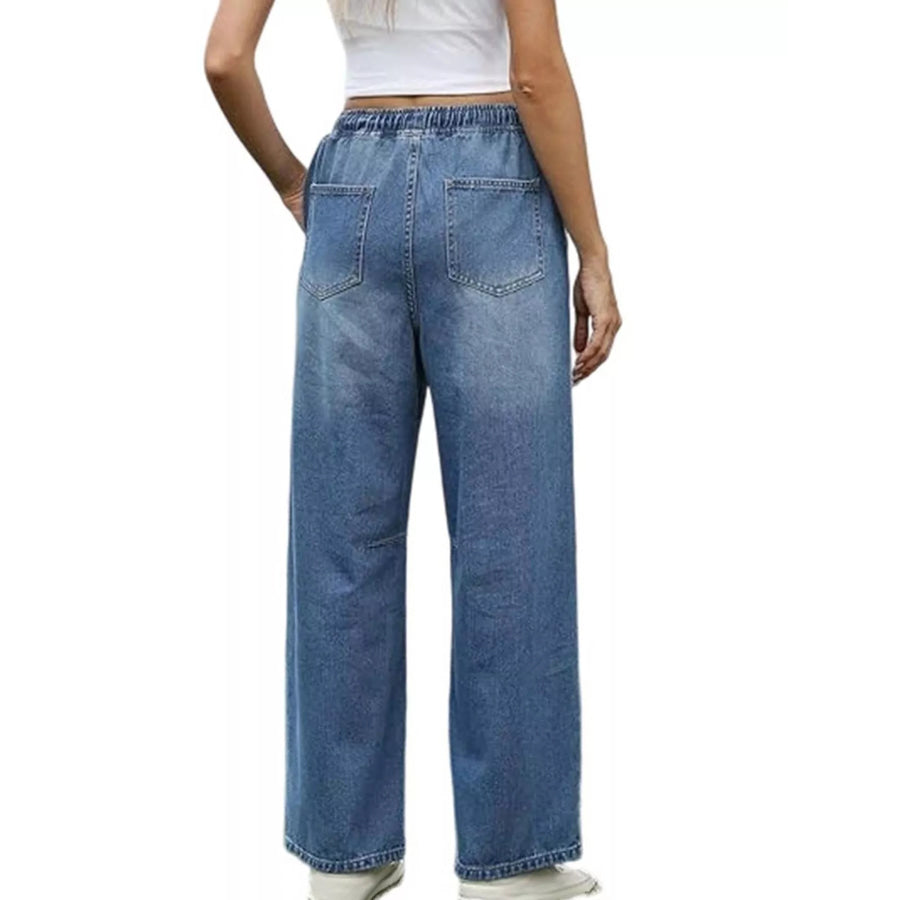 Elastic Waist Wide Leg Jeans Apparel and Accessories