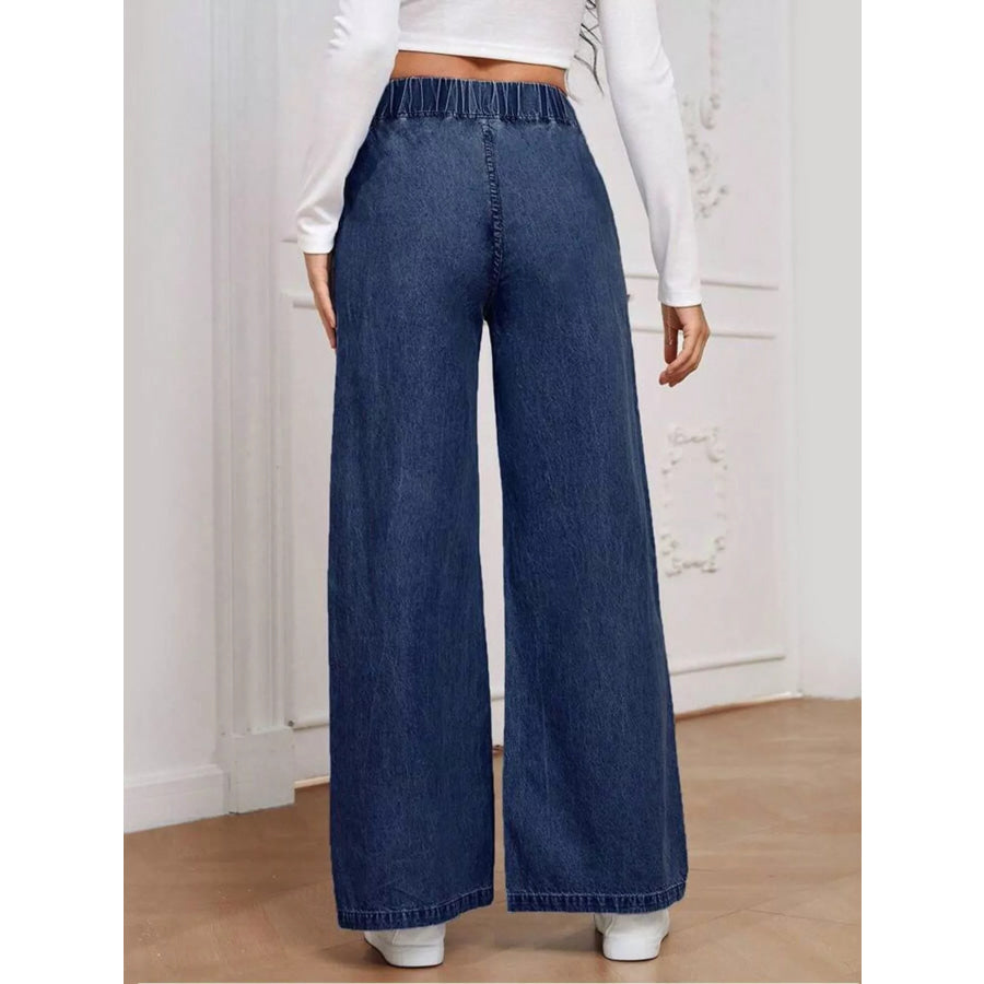 Elastic Waist Wide Leg Jeans Dark Blue / S Apparel and Accessories