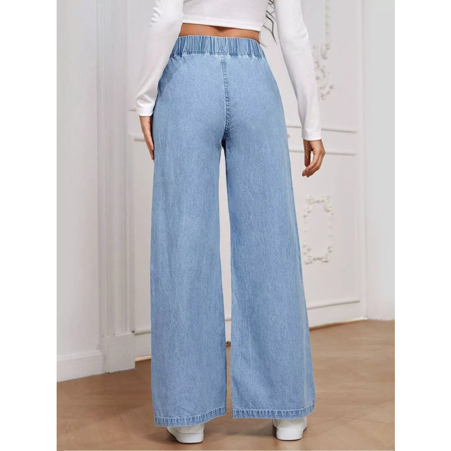 Elastic Waist Wide Leg Jeans Apparel and Accessories
