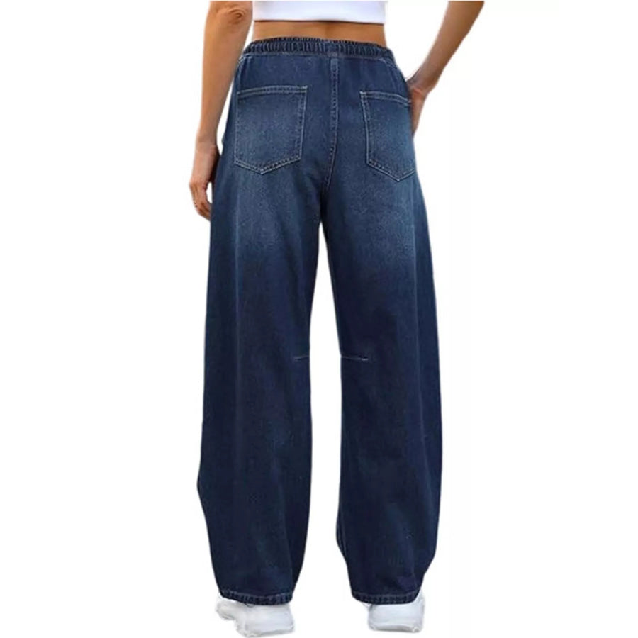 Elastic Waist Wide Leg Jeans Apparel and Accessories