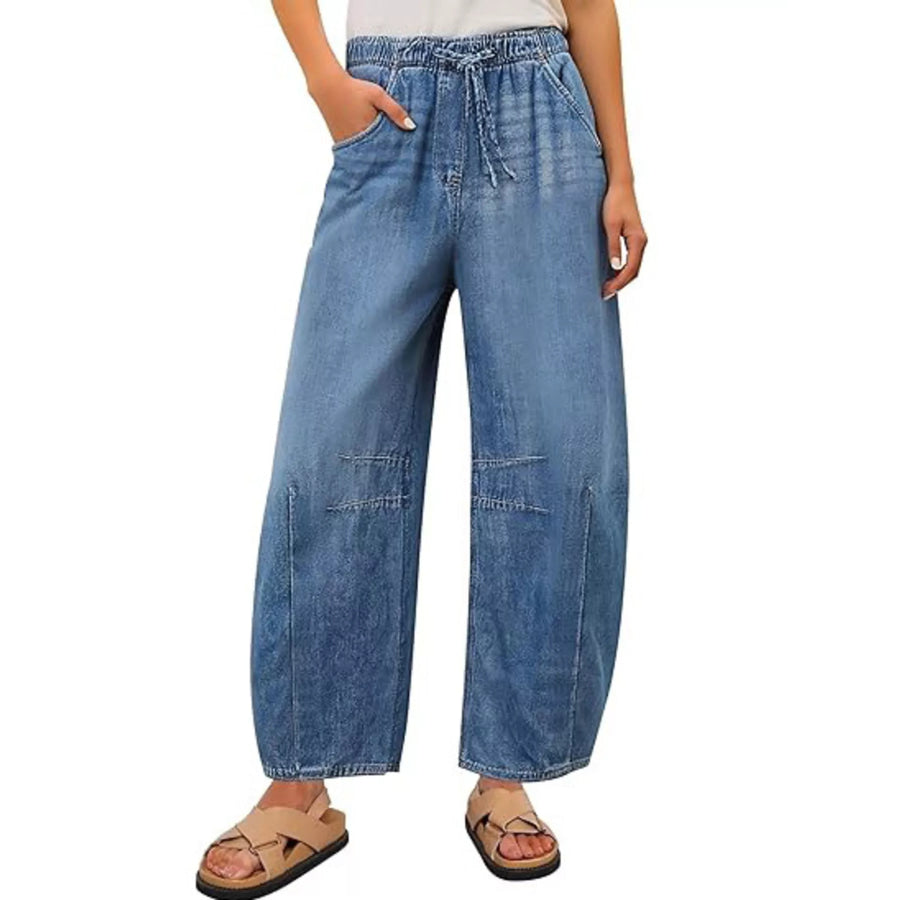 Elastic Waist Wide Leg Jeans Light Blue / S Apparel and Accessories