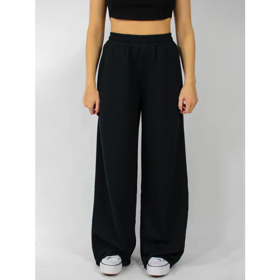 Elastic Waist Wide Leg Pants Apparel and Accessories