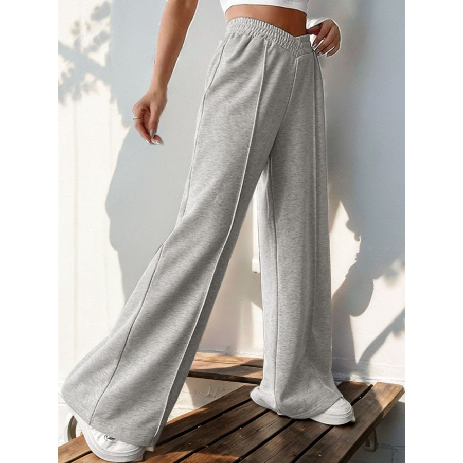 Elastic Waist Wide Leg Pants Light Gray / S Apparel and Accessories