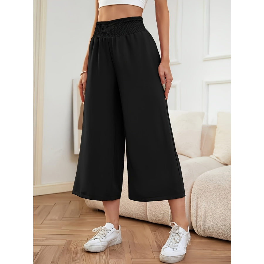 Elastic Waist Wide Leg Pants Black / S Apparel and Accessories