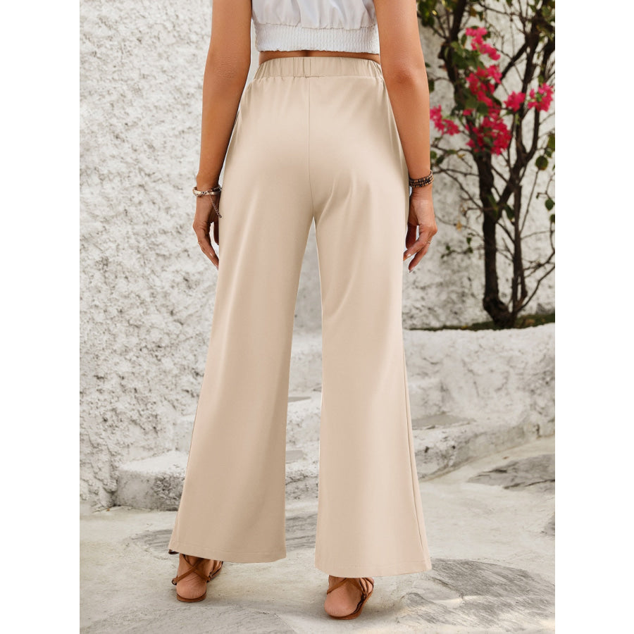 Elastic Waist Wide Leg Pants Tan / XS Apparel and Accessories