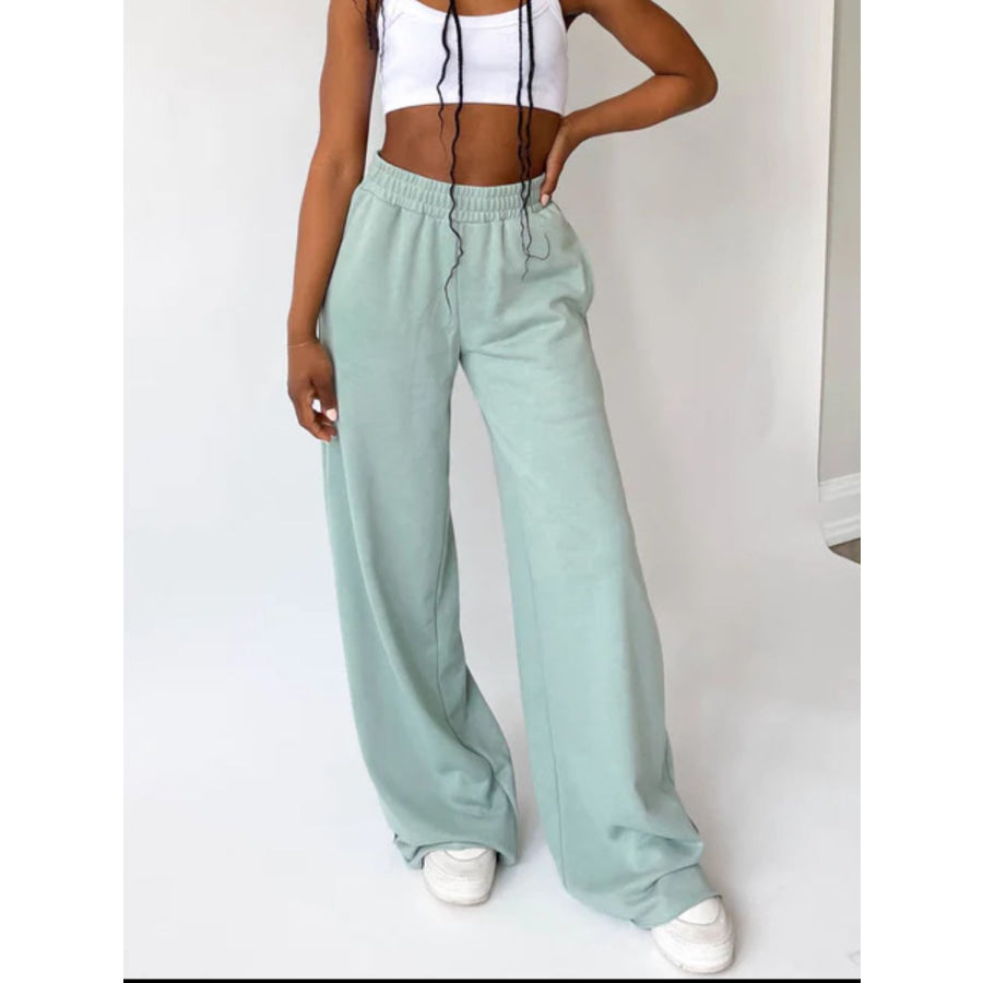 Elastic Waist Wide Leg Pants Apparel and Accessories