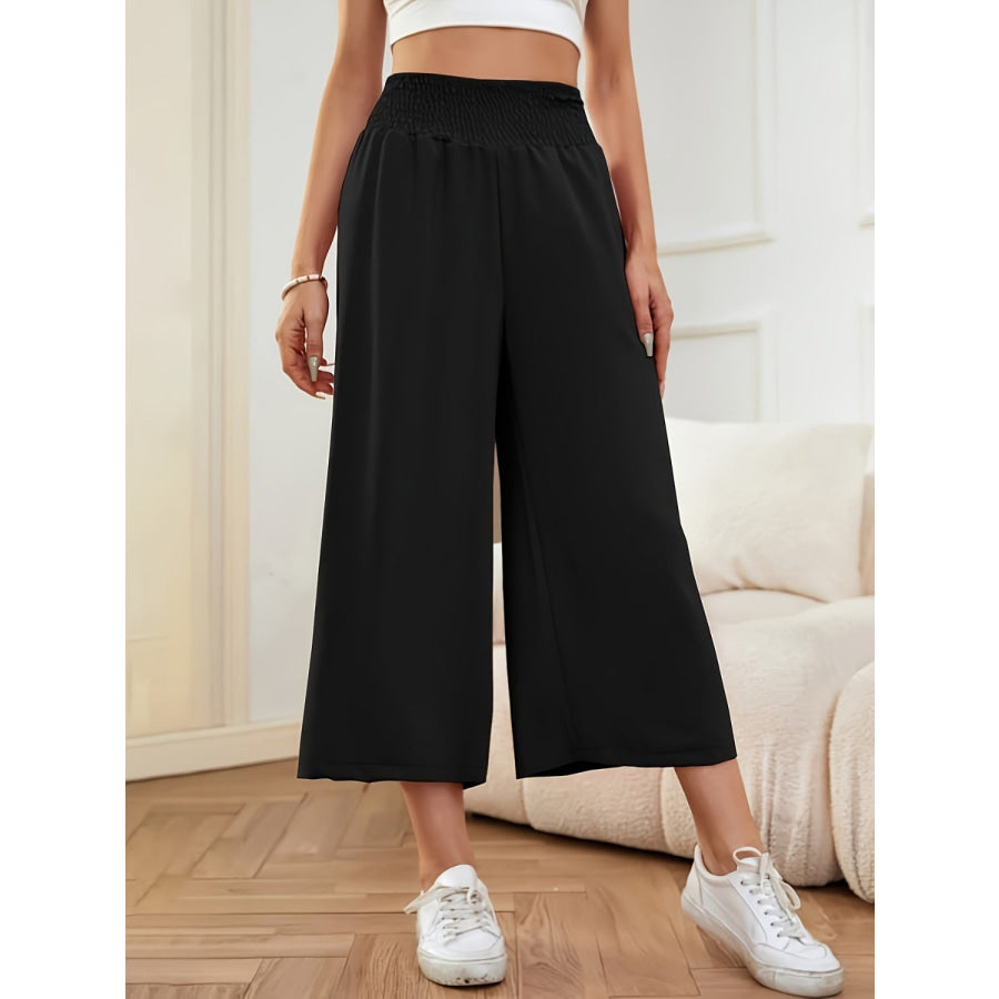 Elastic Waist Wide Leg Pants Black / S Apparel and Accessories