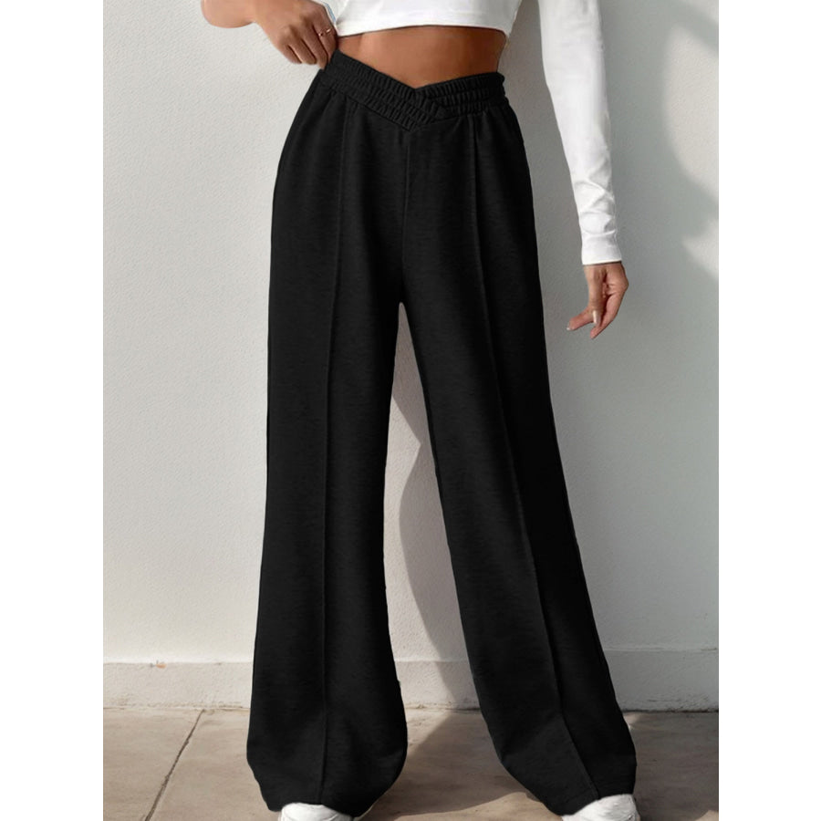 Elastic Waist Wide Leg Pants Black / S Apparel and Accessories