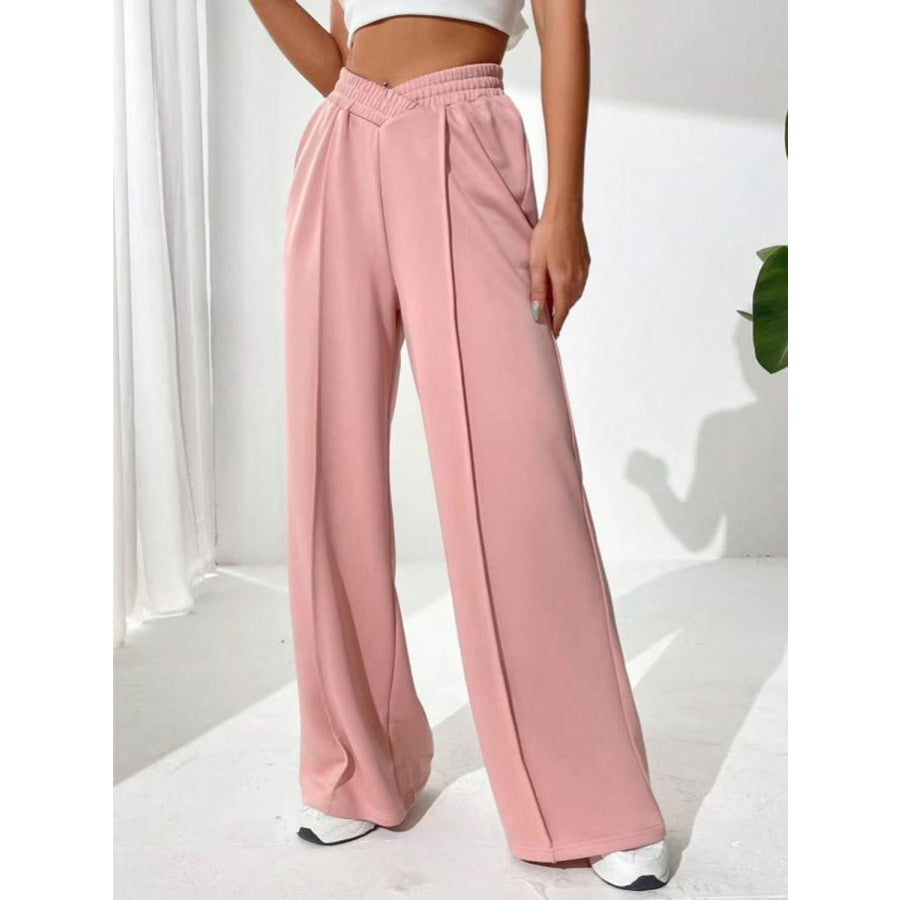 Elastic Waist Wide Leg Pants Blush Pink / S Apparel and Accessories