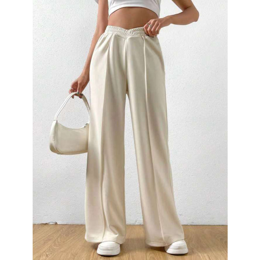 Elastic Waist Wide Leg Pants Cream / S Apparel and Accessories