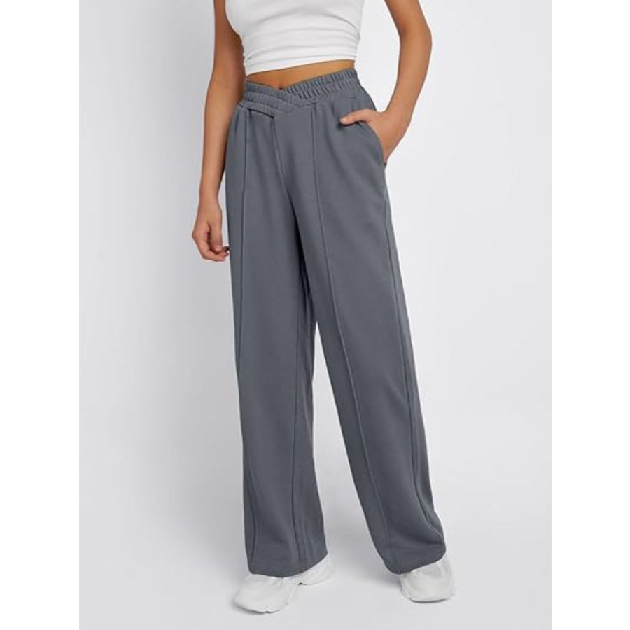 Elastic Waist Wide Leg Pants Dark Gray / S Apparel and Accessories