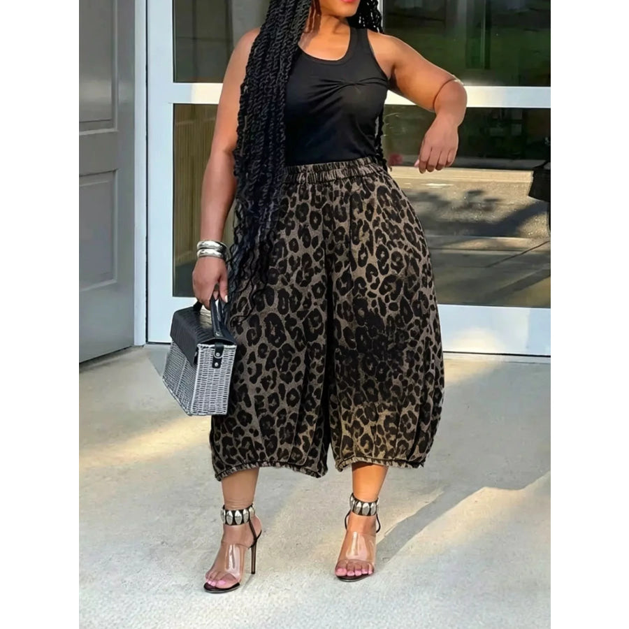 Elastic Waist Wide Leg Pants Leopard Print / S Apparel and Accessories