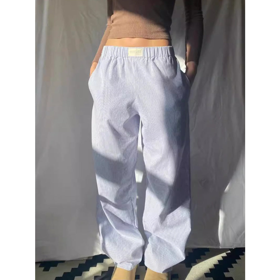 Elastic Waist Wide Leg Pants Light Blue / S Apparel and Accessories