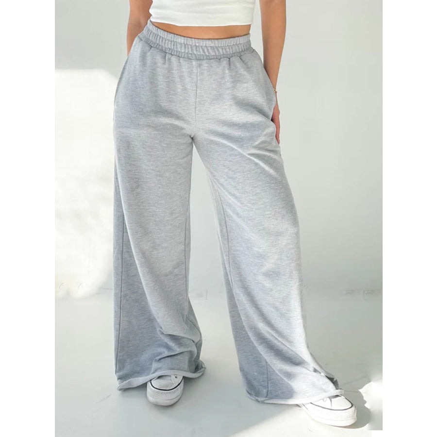 Elastic Waist Wide Leg Pants Light Gray / S Apparel and Accessories