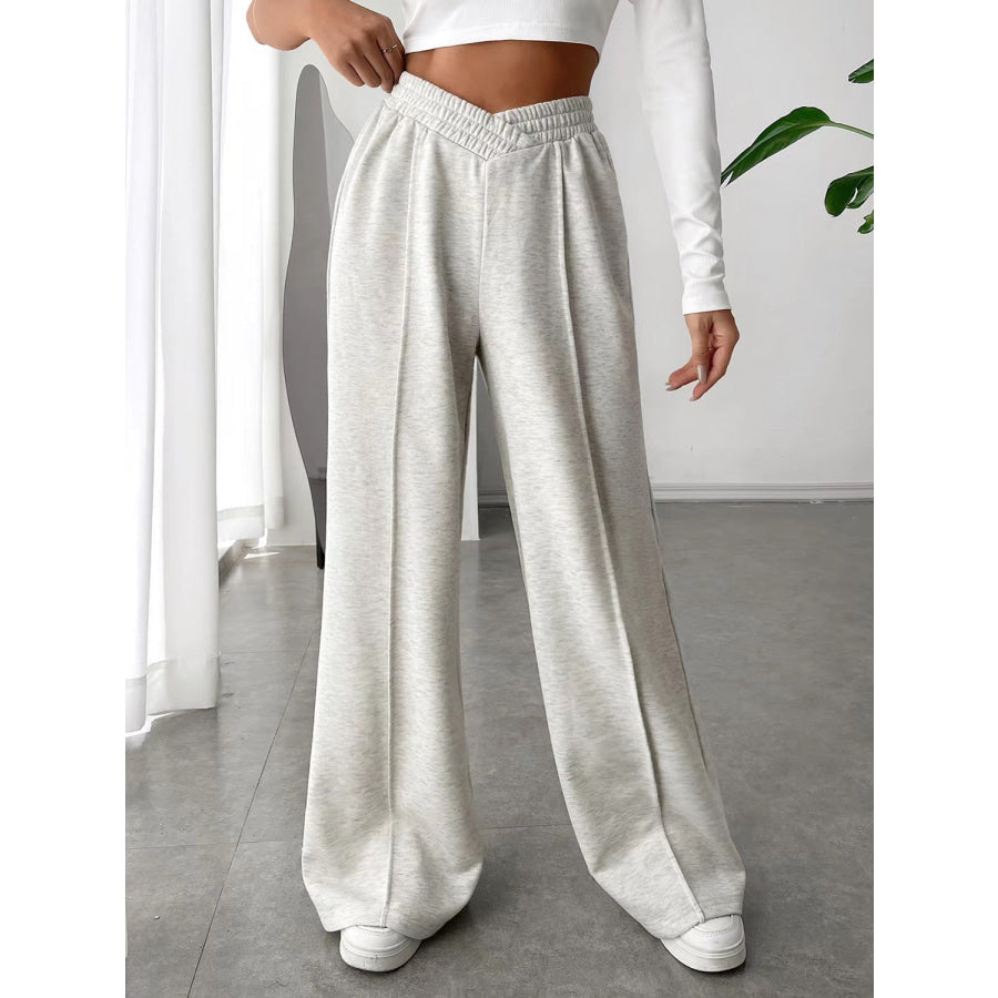 Elastic Waist Wide Leg Pants Light Gray / S Apparel and Accessories