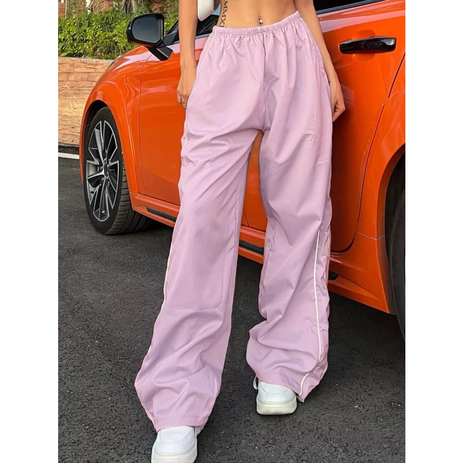 Elastic Waist Wide Leg Pants Pink / S Apparel and Accessories