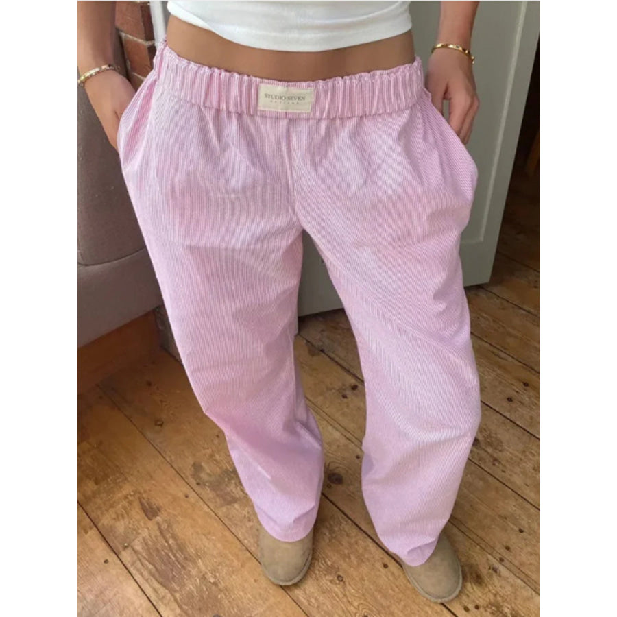 Elastic Waist Wide Leg Pants Pink / S Apparel and Accessories